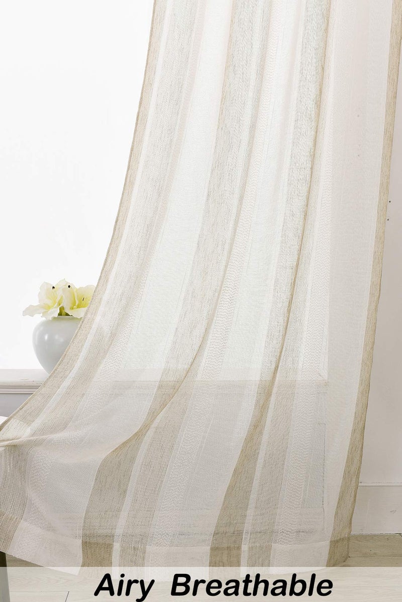 Central Park Beige and White Stripe Sheer Curtains Boucle Linen Farmhouse Rustic Window Curtain Panel Yarn Dyed Woven 84 Inches Long for Living Room Bedroom with Rod Pocket, 40" W x 84" L (Pack of 2) - Image 4